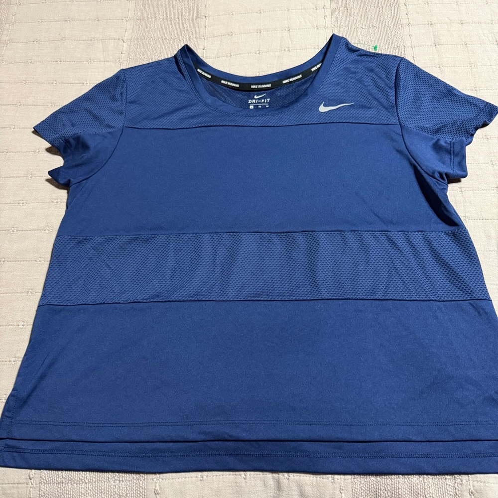 Nike Running Dri-FIT Women’s Navy Blue Mesh Short Sleeve T-Shirt Breathable XL